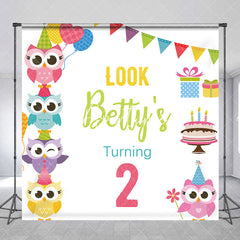 Aperturee - Colorful Owl Cake Gift Custom 2nd Birthday Backdrop