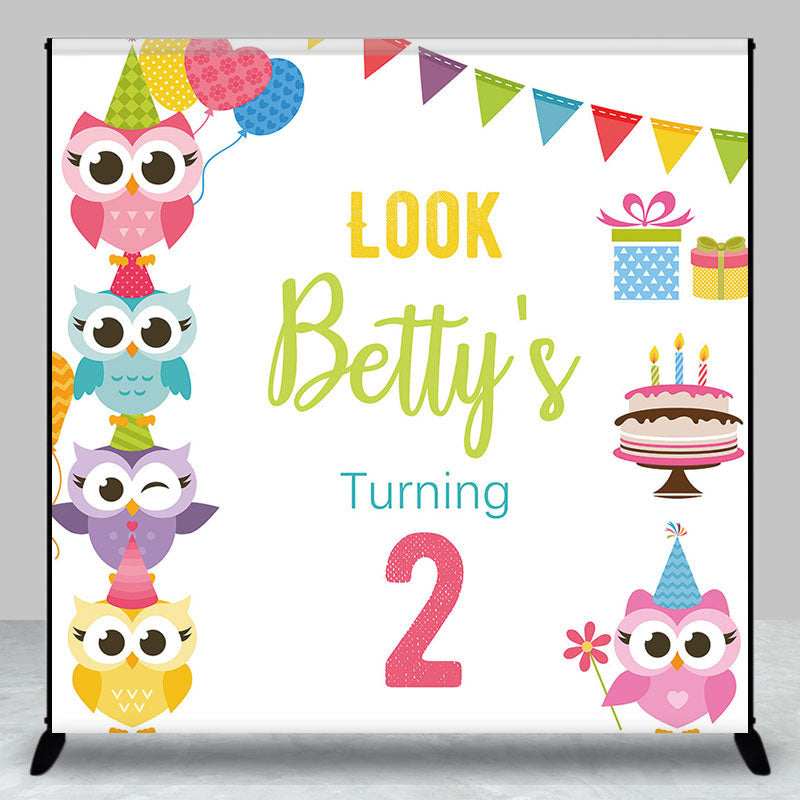 Aperturee - Colorful Owl Cake Gift Custom 2nd Birthday Backdrop