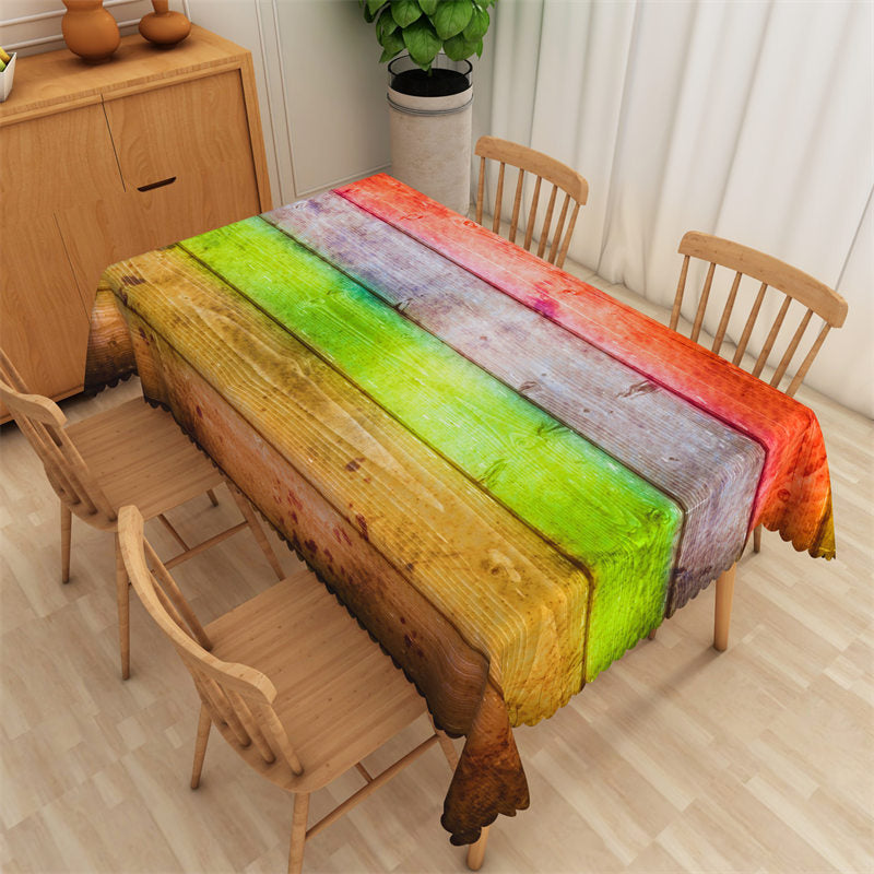 Aperturee - Colorful Paint Wooden Texture Rectangle Tablecloth