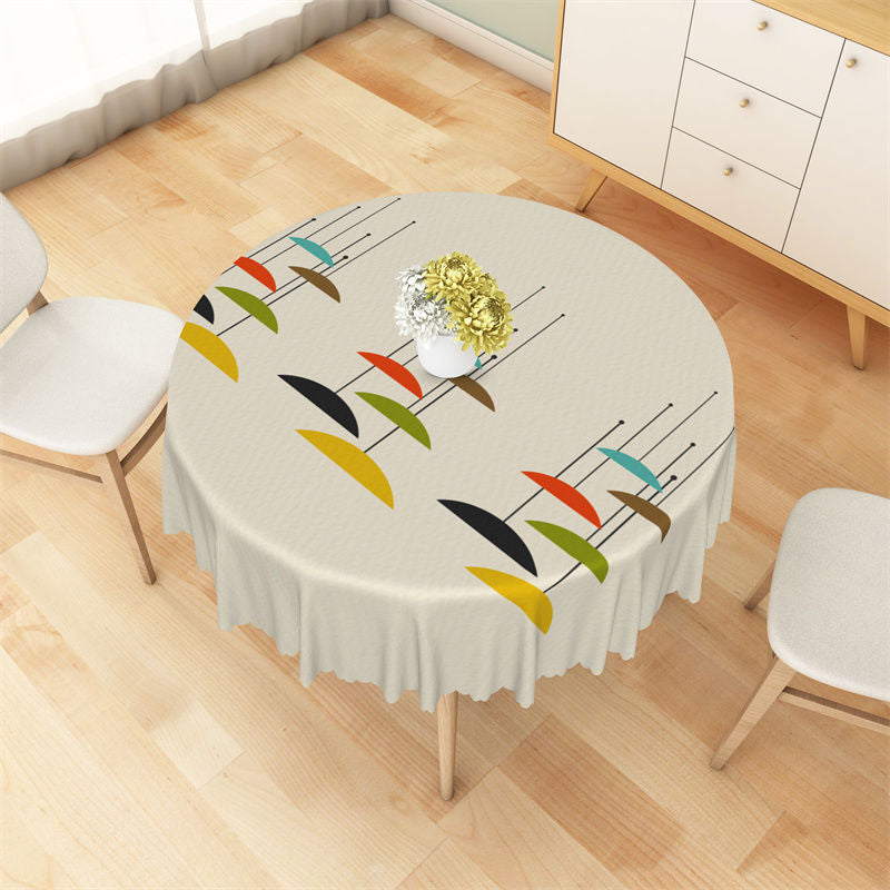 Aperturee - Colorful Pattern Lines Dots Simple Round Tablecloth