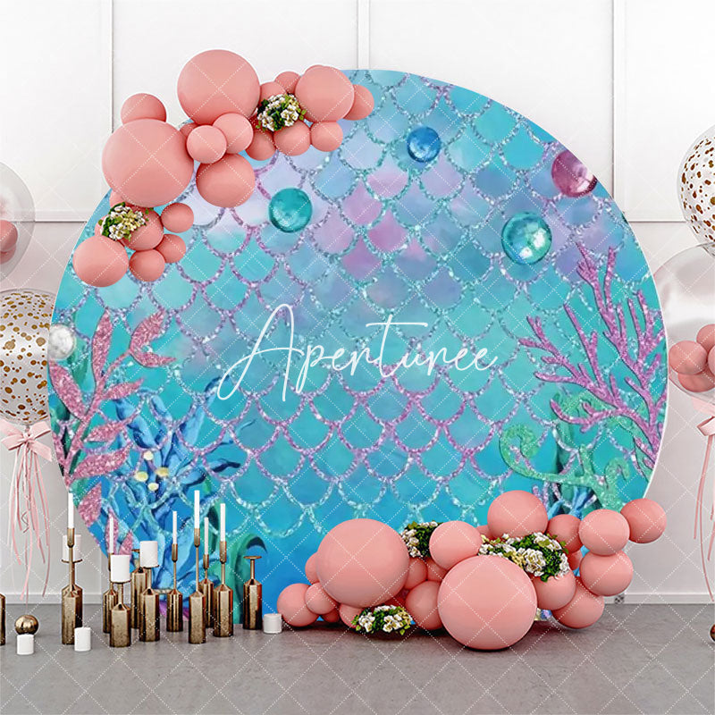 Aperturee - Colorful Pearl Coral Fish Scales Girl Round Backdrop