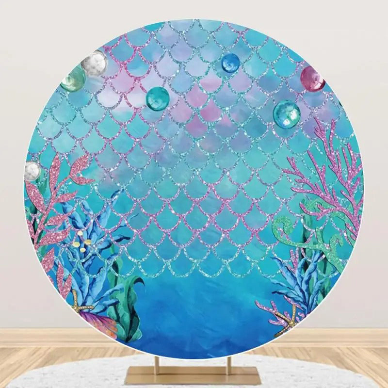 Aperturee - Colorful Pearl Coral Fish Scales Girl Round Backdrop