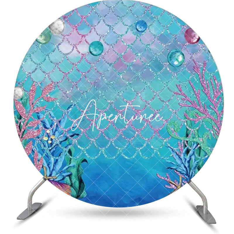 Aperturee - Colorful Pearl Coral Fish Scales Girl Round Backdrop