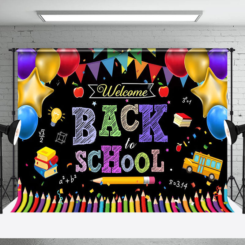 Aperturee - Colorful Pencil Balloons Flag Back To School Backdrop