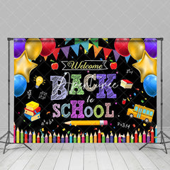 Aperturee - Colorful Pencil Balloons Flag Back To School Backdrop