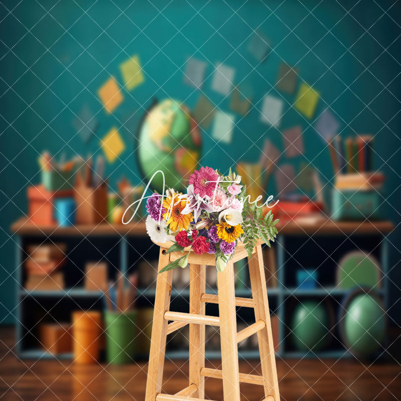 Aperturee - Colorful Pencil Globe Retro Wall Backdrop For Photo