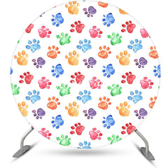 Aperturee - Colorful Pet Footprint White Round Birthday Backdrop