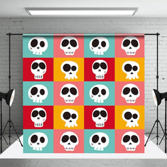 Aperturee - Colorful Plaid Cute Skulls Halloween Party Backdrop