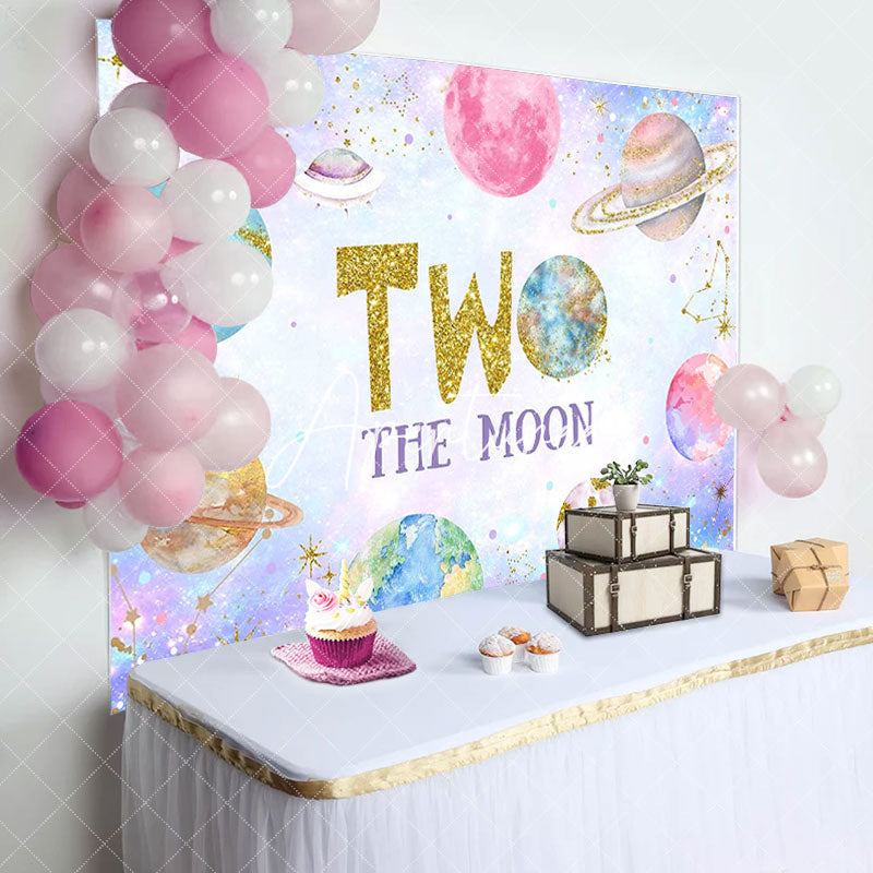 Aperturee - Colorful Planet Gold Glitter 2nd Birthday Backdrop