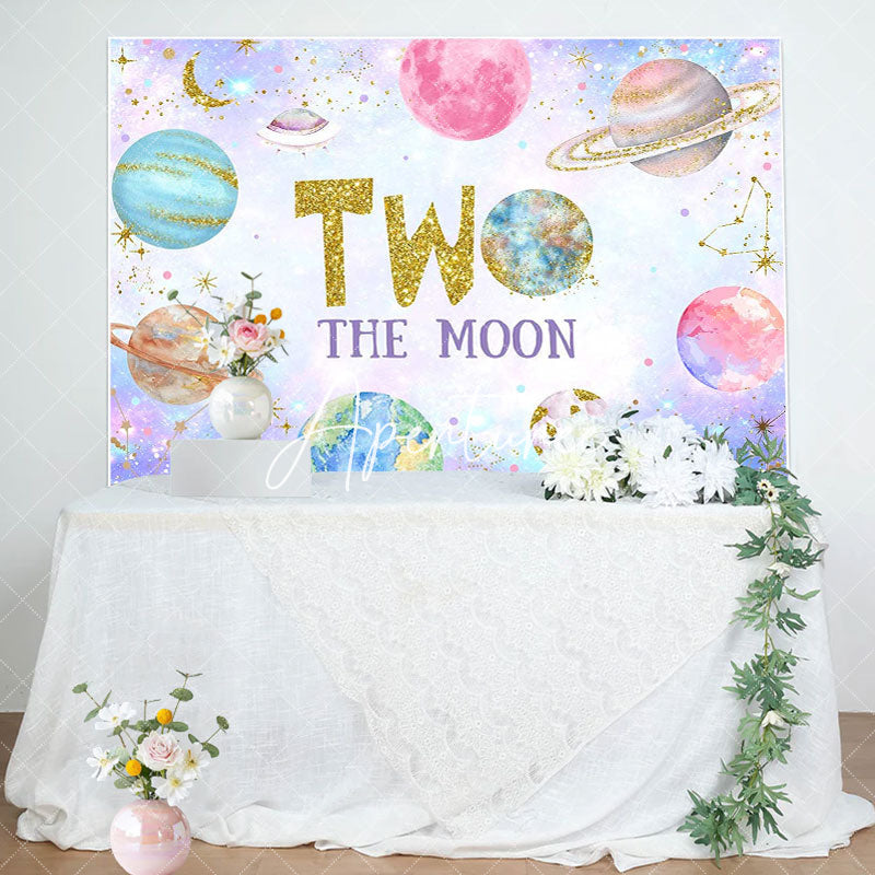 Aperturee - Colorful Planet Gold Glitter 2nd Birthday Backdrop