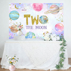 Aperturee - Colorful Planet Gold Glitter 2nd Birthday Backdrop