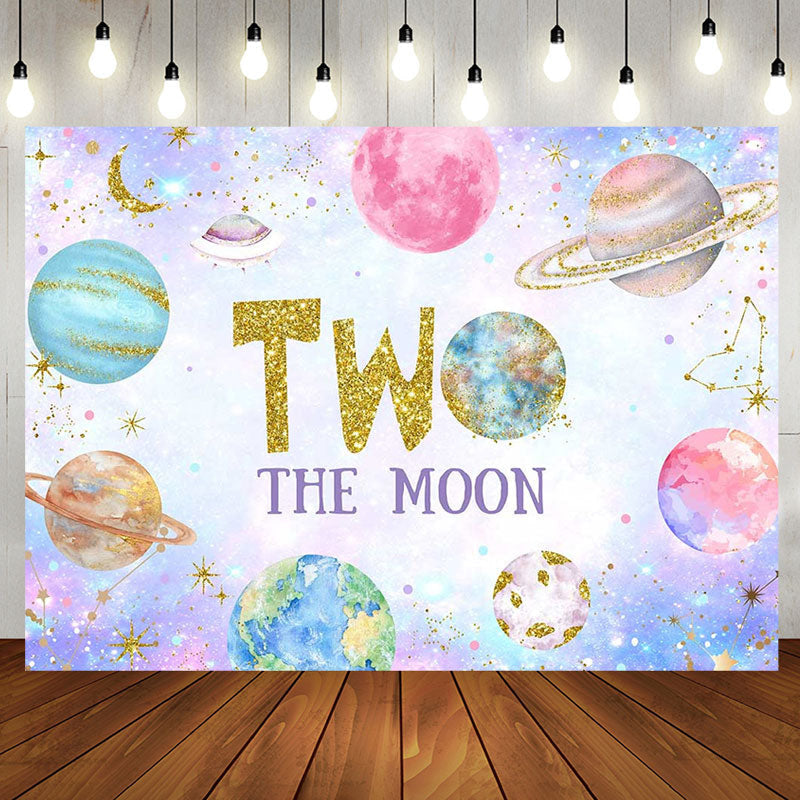 Aperturee - Colorful Planet Gold Glitter 2nd Birthday Backdrop