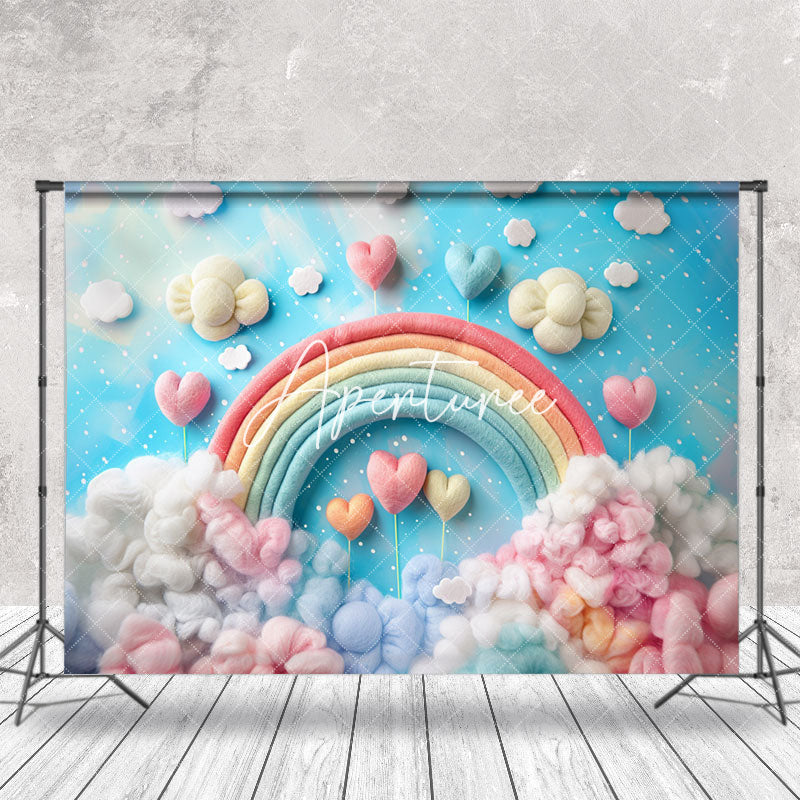 Aperturee - Colorful Plush Rainbow Heart Cake Smash Backdrop