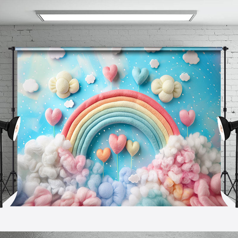 Aperturee - Colorful Plush Rainbow Heart Cake Smash Backdrop