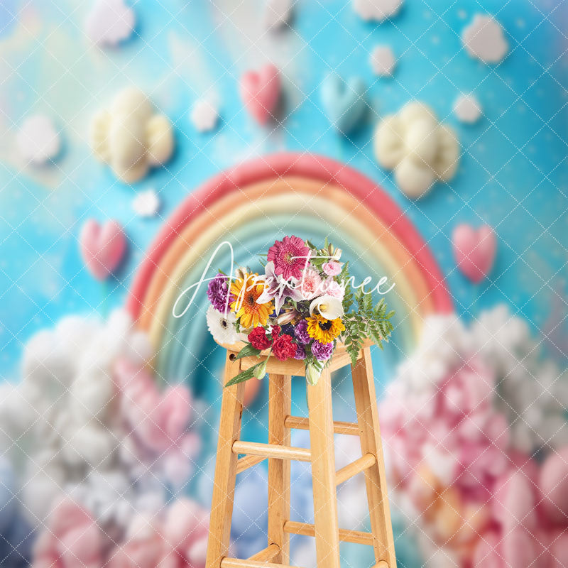 Aperturee - Colorful Plush Rainbow Heart Cake Smash Backdrop