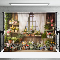 Aperturee - Colorful Potted Flower White Curtain Spring Backdrop