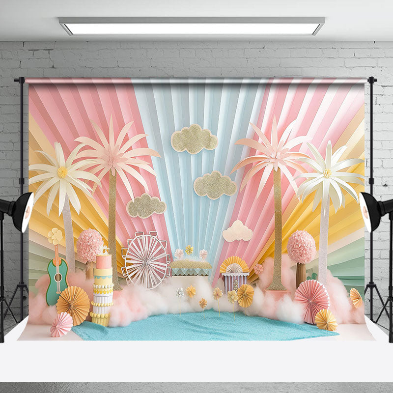 Aperturee - Colorful Rainbow Cloud Babychella Cake Smash Backdrop