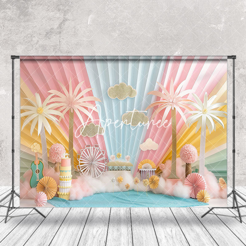 Aperturee - Colorful Rainbow Cloud Babychella Cake Smash Backdrop