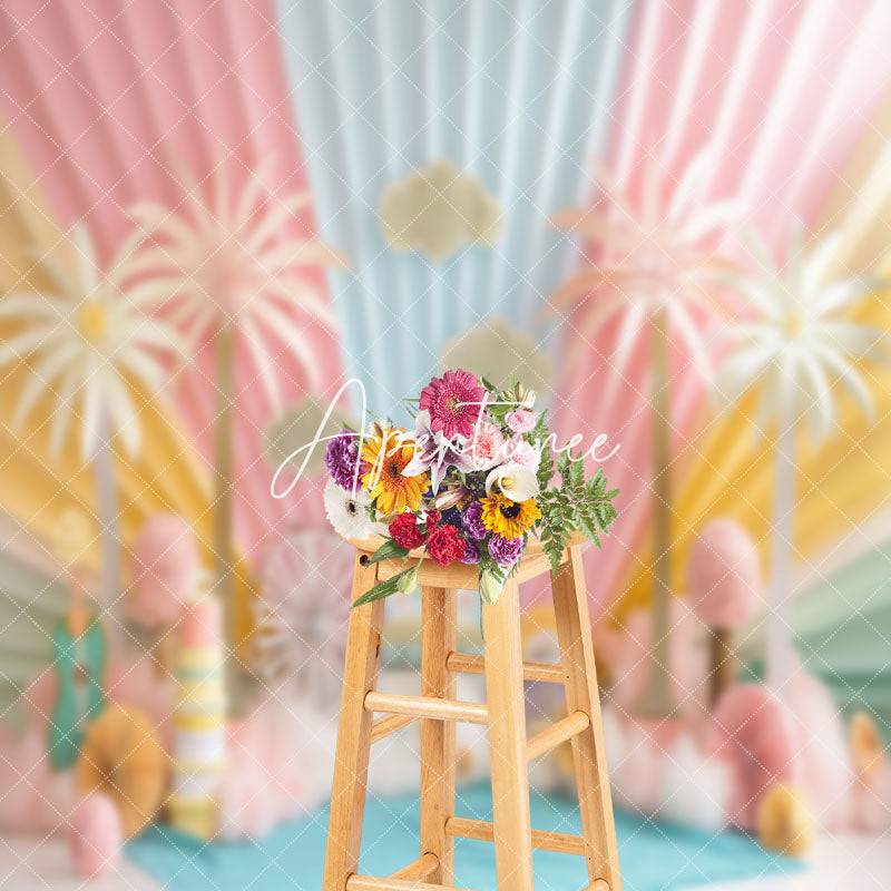 Aperturee - Colorful Rainbow Cloud Babychella Cake Smash Backdrop