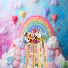 Aperturee - Colorful Rainbow Plush Ball Heart Cake Smash Backdrop