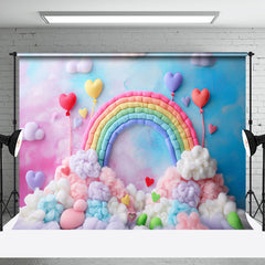 Aperturee - Colorful Rainbow Plush Ball Heart Cake Smash Backdrop