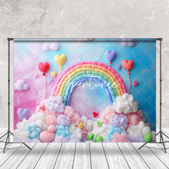 Aperturee - Colorful Rainbow Plush Ball Heart Cake Smash Backdrop