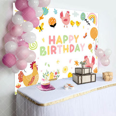 Aperturee - Colorful Rainbow Sun Chicken Happy Birthday Backdrop