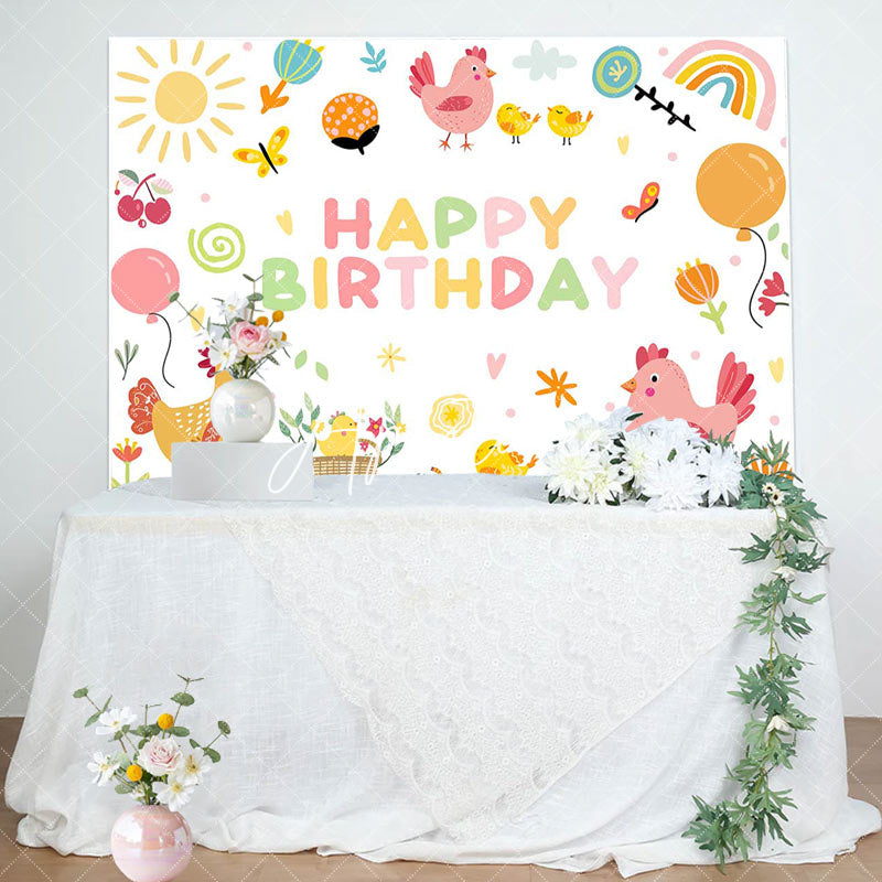 Aperturee - Colorful Rainbow Sun Chicken Happy Birthday Backdrop