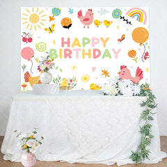 Aperturee - Colorful Rainbow Sun Chicken Happy Birthday Backdrop