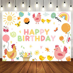 Aperturee - Colorful Rainbow Sun Chicken Happy Birthday Backdrop