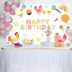 Aperturee - Colorful Rainbow Sun Chicken Happy Birthday Backdrop