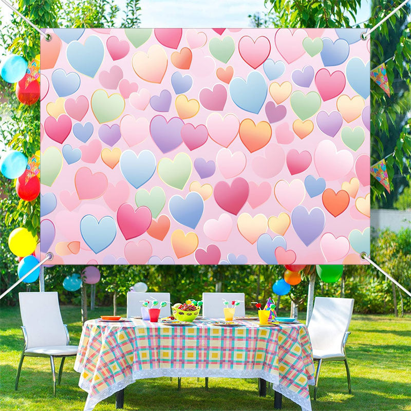 Aperturee - Colorful Repeat Hearts Pink Valentines Day Backdrop