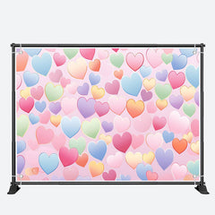 Aperturee - Colorful Repeat Hearts Pink Valentines Day Backdrop