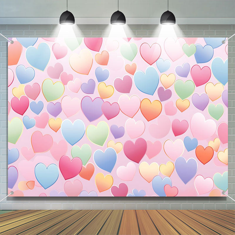 Aperturee - Colorful Repeat Hearts Pink Valentines Day Backdrop