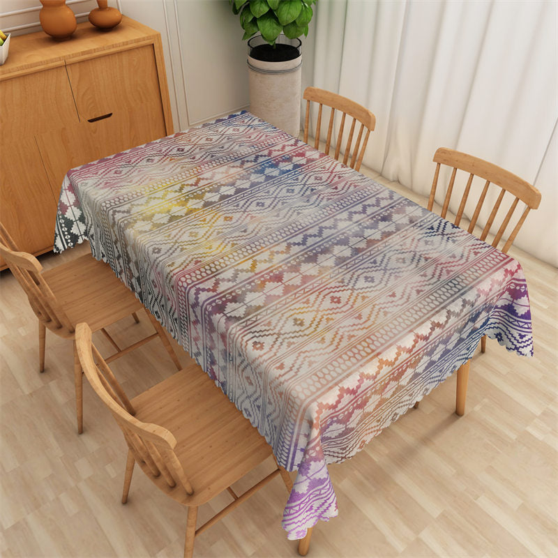 Aperturee - Colorful Repeat Stripes Ripple Rectangle Tablecloth