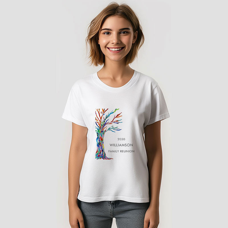 Aperturee - Colorful Retro Tree Custom Family Reunion T-Shirt