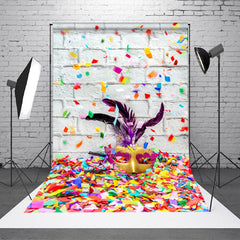 Aperturee - Colorful Ribbon Masquerade Brick Cake Smash Backdrop