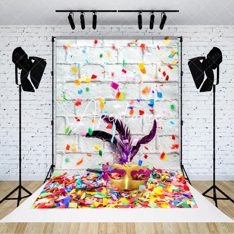 Aperturee - Colorful Ribbon Masquerade Brick Cake Smash Backdrop