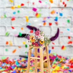 Aperturee - Colorful Ribbon Masquerade Brick Cake Smash Backdrop