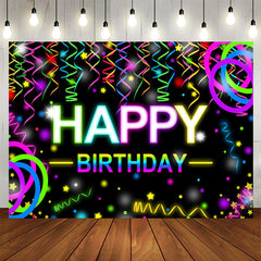 Aperturee - Colorful Ribbons Bokeh Black Happy Birthday Backdrop