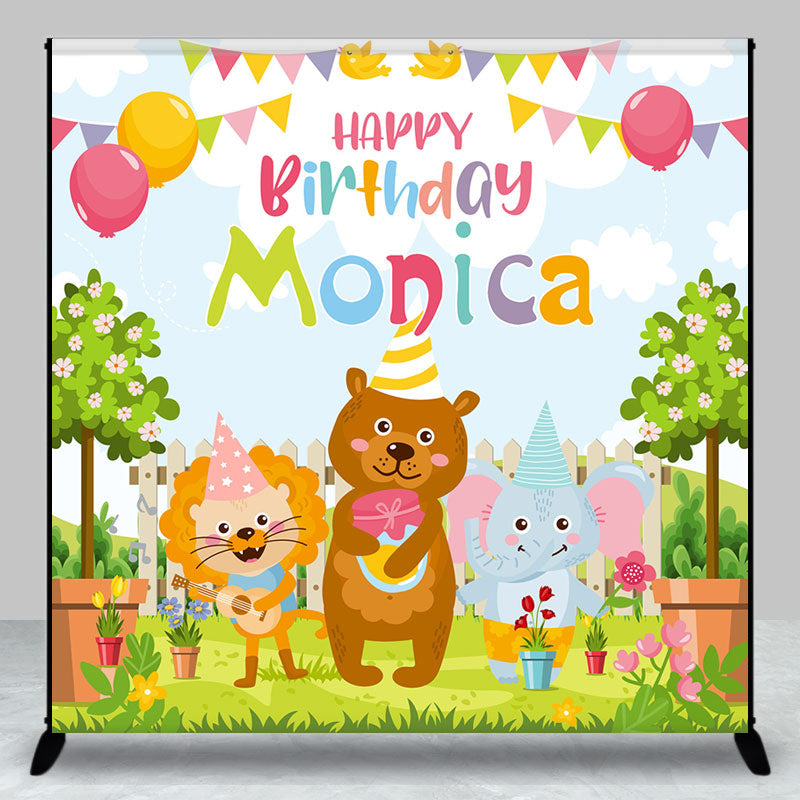 Aperturee - Colorful Safari Animal Custom Name Birthday Backdrop