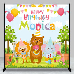 Aperturee - Colorful Safari Animal Custom Name Birthday Backdrop