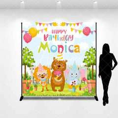 Aperturee - Colorful Safari Animal Custom Name Birthday Backdrop