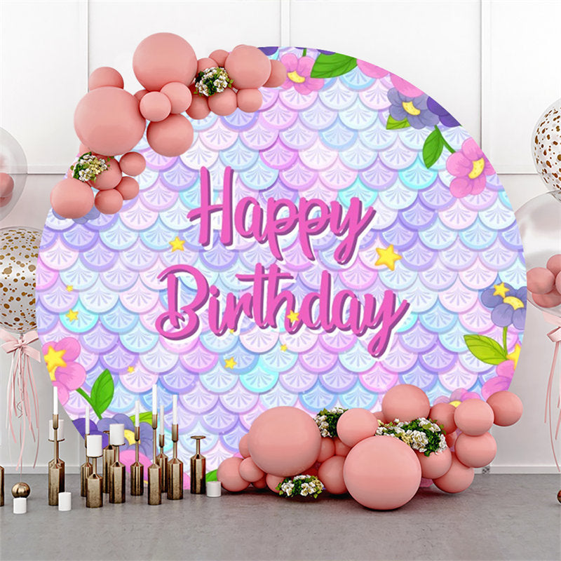 Aperturee - Colorful Scales Mermaid Round Backdrop For Birthday