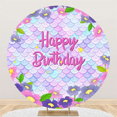 Aperturee - Colorful Scales Mermaid Round Backdrop For Birthday