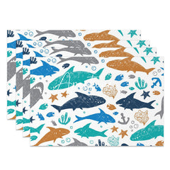 Aperturee - Colorful Shark Starfish Undersea Set Of 4 Placemats