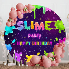 Aperturee - Colorful Slime Party Round Happy Birthday Backdrop