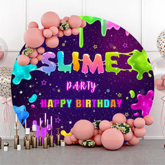 Aperturee - Colorful Slime Party Round Happy Birthday Backdrop