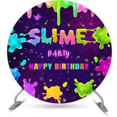 Aperturee - Colorful Slime Party Round Happy Birthday Backdrop