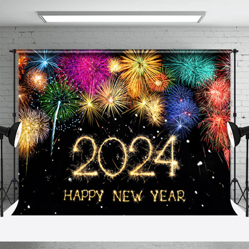 Aperturee - Colorful Spark 2024 Happy New Year Party Backdrop